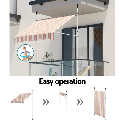 Instahut Window Fixed Pivot Arm Awning Outdoor Door Canopy 2X1.8M Beige/Brown - Mekamart Australia