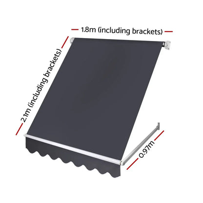 Instahut Window Fixed Pivot Arm Awning Outdoor Blinds Retractable Canopy1.8X2.1M - Mekamart Australia