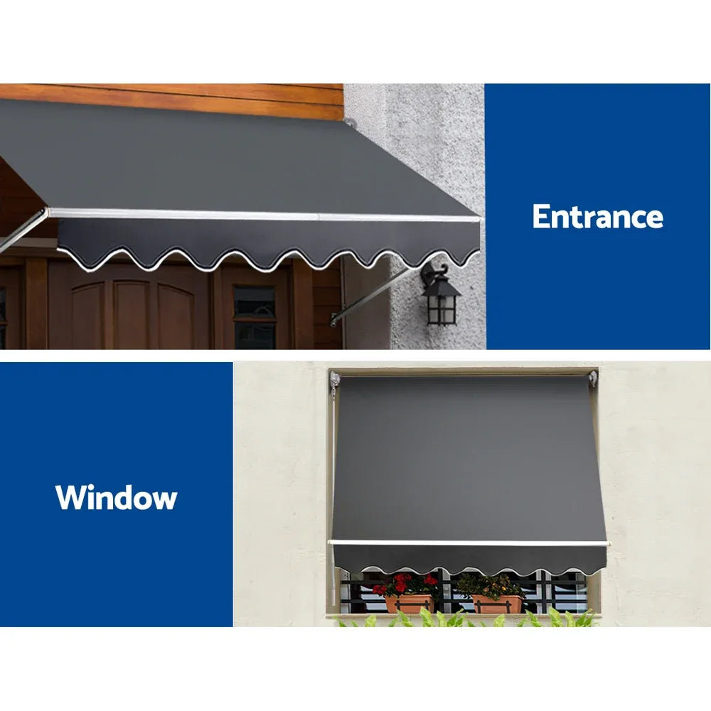 Instahut Window Fixed Pivot Arm Awning Outdoor Blinds Retractable Canopy1.8X2.1M - Mekamart Australia