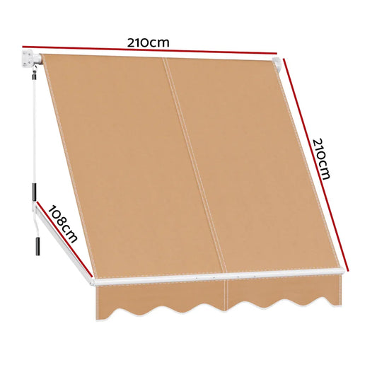 Instahut Window Fixed Pivot Arm Awning Outdoor Retractable Canopy 2.1X2.1M Beige - Mekamart Australia