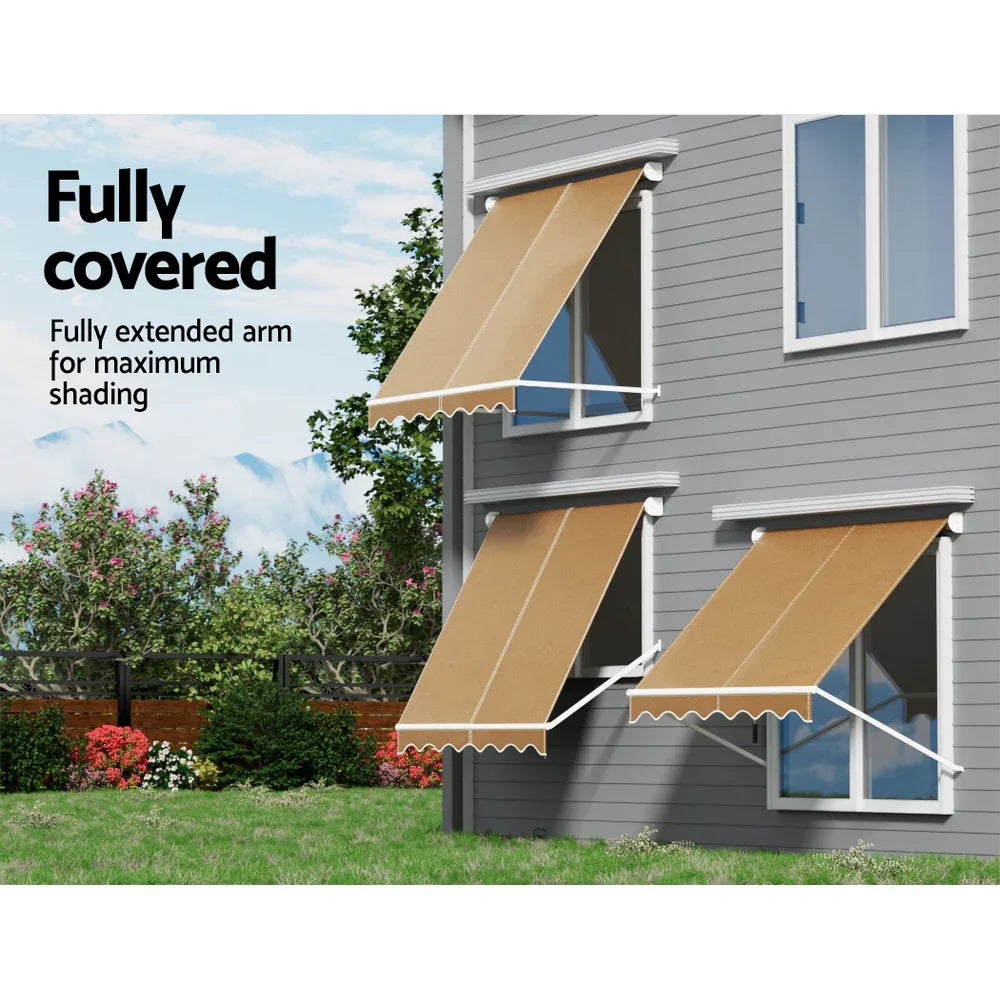 Instahut Window Fixed Pivot Arm Awning Outdoor Retractable Canopy 2.1X2.1M Beige - Mekamart Australia
