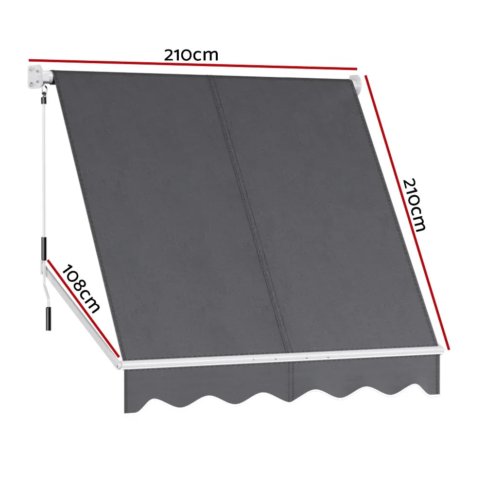 Instahut Retractable Fixed Pivot Arm Window Awning Outdoor Blinds 2.1X2.1M Grey - Mekamart Australia