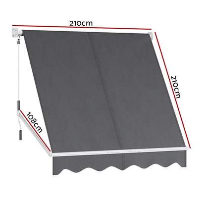 Instahut Retractable Fixed Pivot Arm Window Awning Outdoor Blinds 2.1X2.1M Grey - Mekamart Australia
