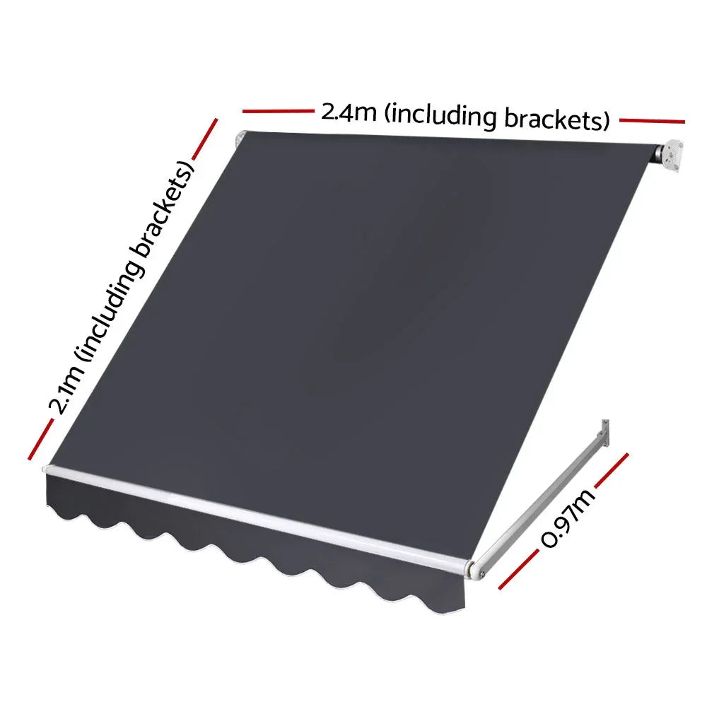 Instahut Window Fixed Pivot Arm Awning Outdoor Blinds Retractable Patio 2.4X2.1M - Mekamart Australia