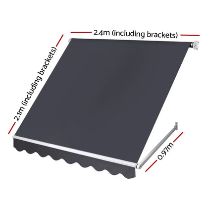 Instahut Window Fixed Pivot Arm Awning Outdoor Blinds Retractable Patio 2.4X2.1M - Mekamart Australia