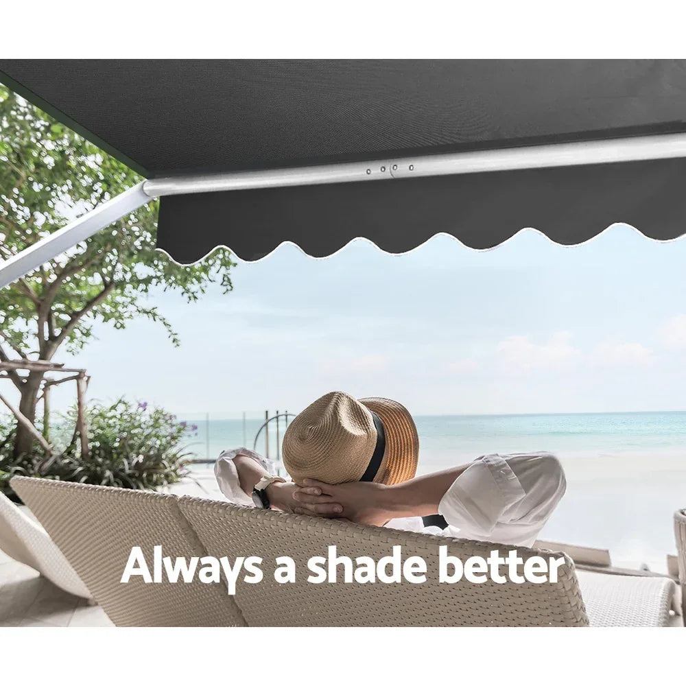 Instahut Window Fixed Pivot Arm Awning Outdoor Blinds Retractable Patio 2.4X2.1M - Mekamart Australia