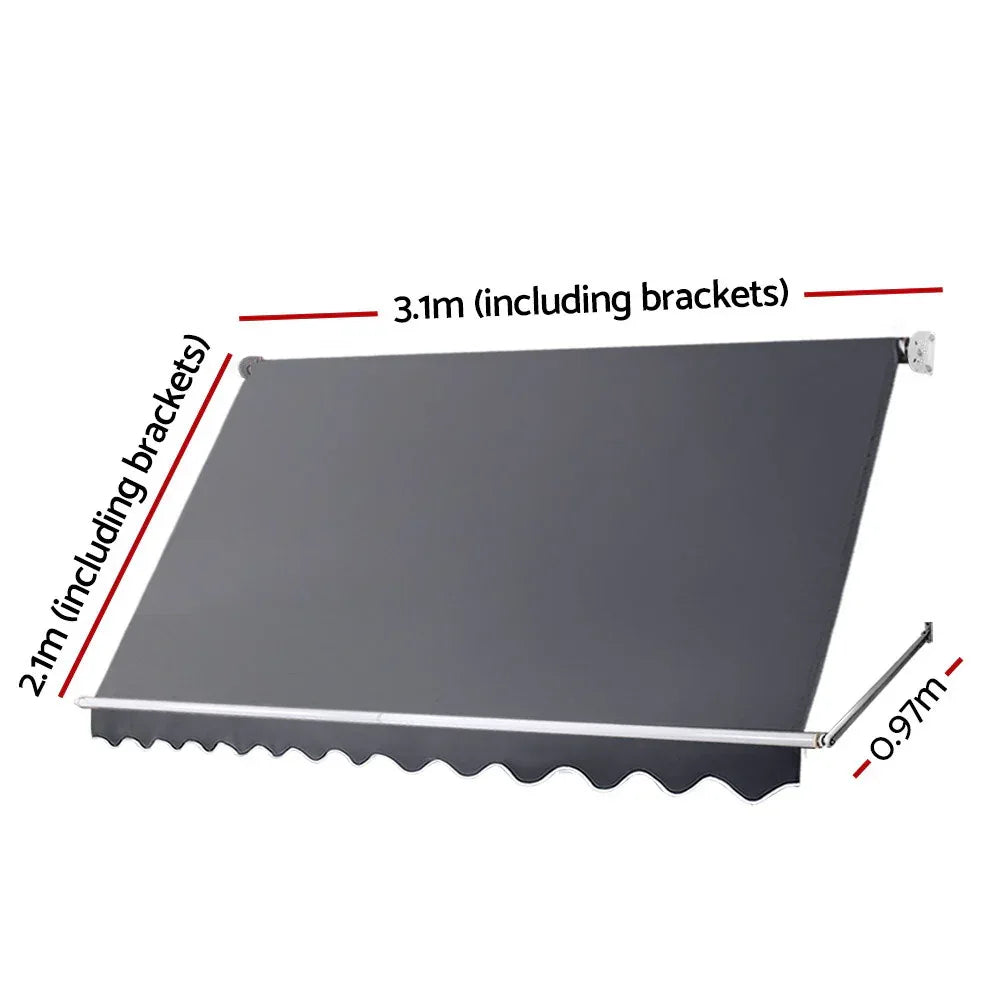 Instahut Window Fixed Pivot Arm Awning Outdoor Blinds Retractable Canopy3.1X2.1M - Mekamart Australia