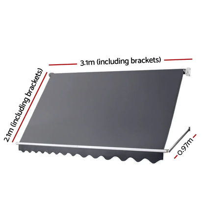 Instahut Window Fixed Pivot Arm Awning Outdoor Blinds Retractable Canopy3.1X2.1M - Mekamart Australia