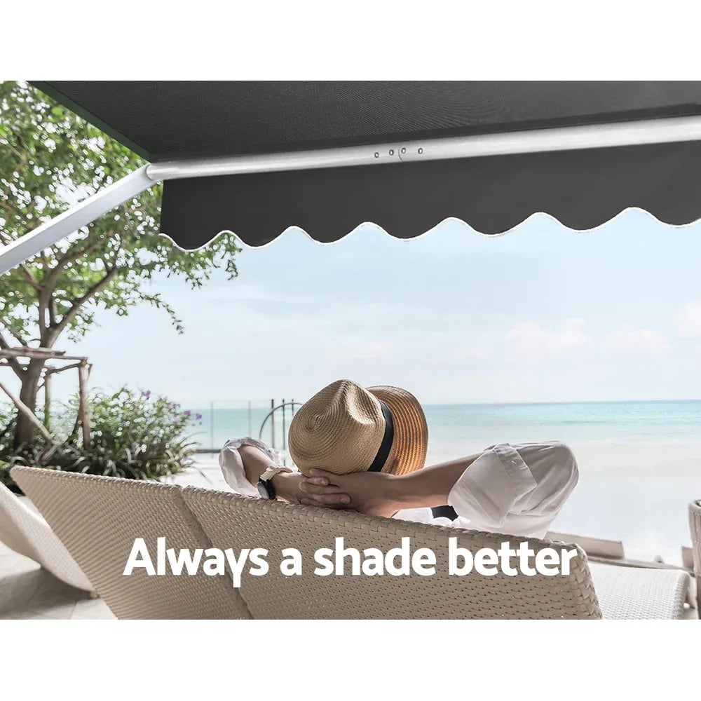 Instahut Window Fixed Pivot Arm Awning Outdoor Blinds Retractable Canopy3.1X2.1M - Mekamart Australia