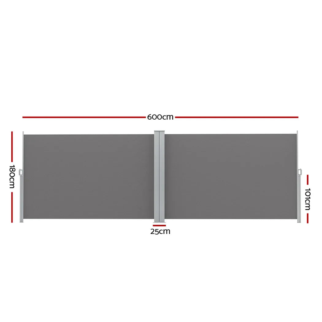 Instahut Side Awning Sun Shade Outdoor Retractable Privacy Screen 1.8X6M Grey - Mekamart Australia