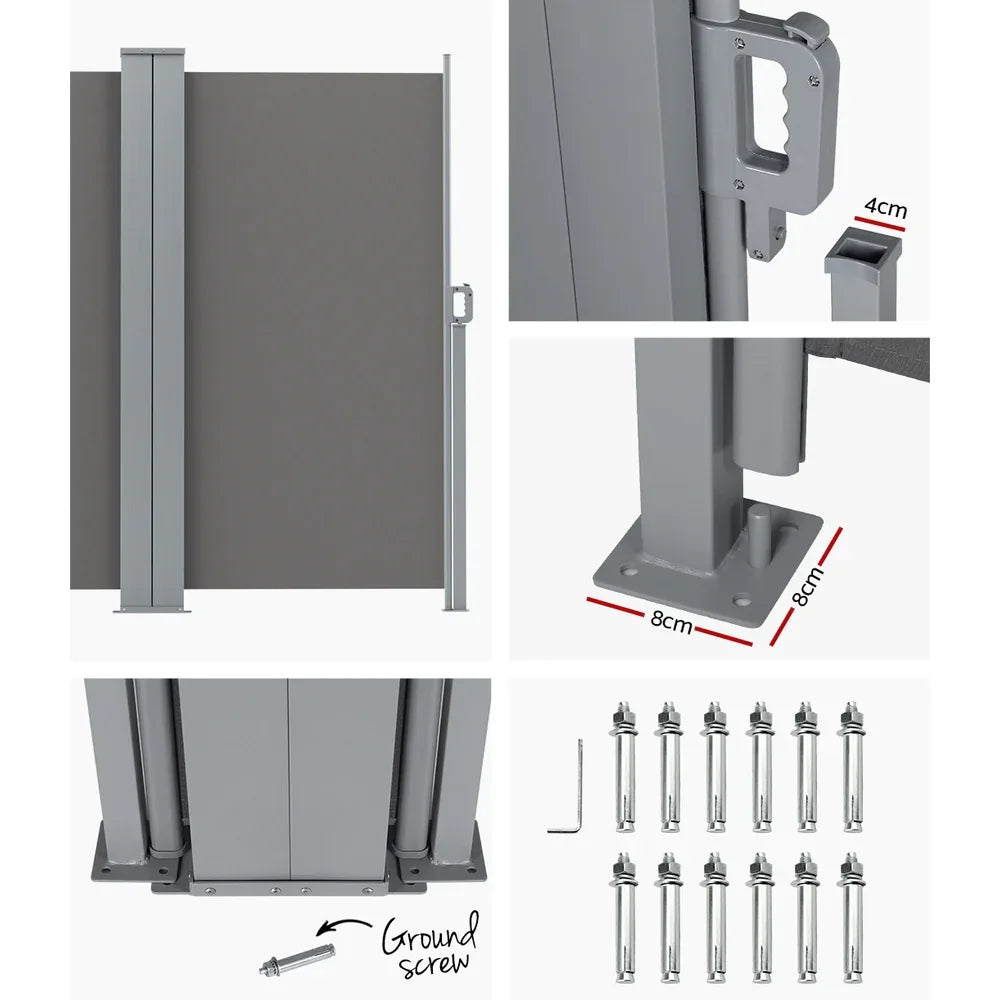 Instahut Side Awning Sun Shade Outdoor Retractable Privacy Screen 1.8X6M Grey - Mekamart Australia