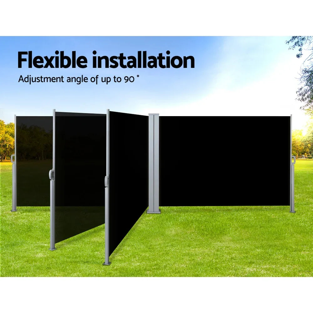 Instahut Side Awning Outdoor Blinds Sun Shade Retractable Screen 2X6M BK - Mekamart Australia