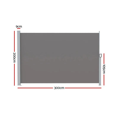 Instahut Side Awning Sun Shade Outdoor Retractable Privacy Screen 2X3M Grey - Mekamart Australia