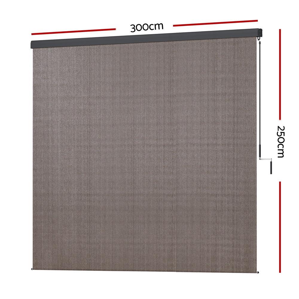Instahut 3X2.5M Outdoor Blinds Awning Roll Down Retractable Knit Fabric Outdoor Blinds Window Shade Brown - Mekamart Australia