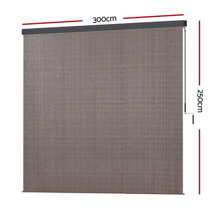 Instahut 3X2.5M Outdoor Blinds Awning Roll Down Retractable Knit Fabric Outdoor Blinds Window Shade Brown - Mekamart Australia