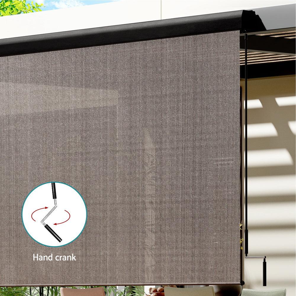 Instahut 3X2.5M Outdoor Blinds Awning Roll Down Retractable Knit Fabric Outdoor Blinds Window Shade Brown - Mekamart Australia
