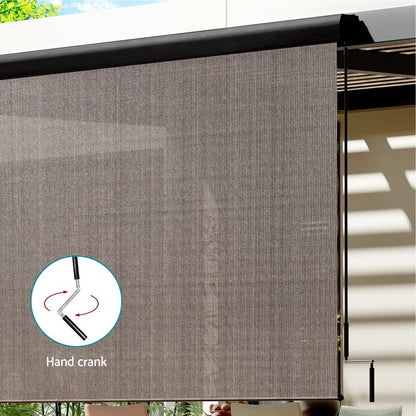 Instahut 3X2.5M Outdoor Blinds Awning Roll Down Retractable Knit Fabric Outdoor Blinds Window Shade Brown - Mekamart Australia