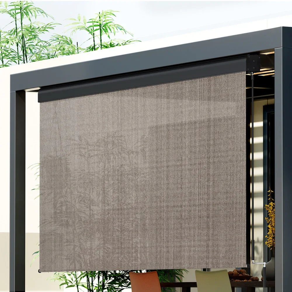 Instahut 3X2.5M Outdoor Blinds Awning Roll Down Retractable Knit Fabric Outdoor Blinds Window Shade Brown - Mekamart Australia