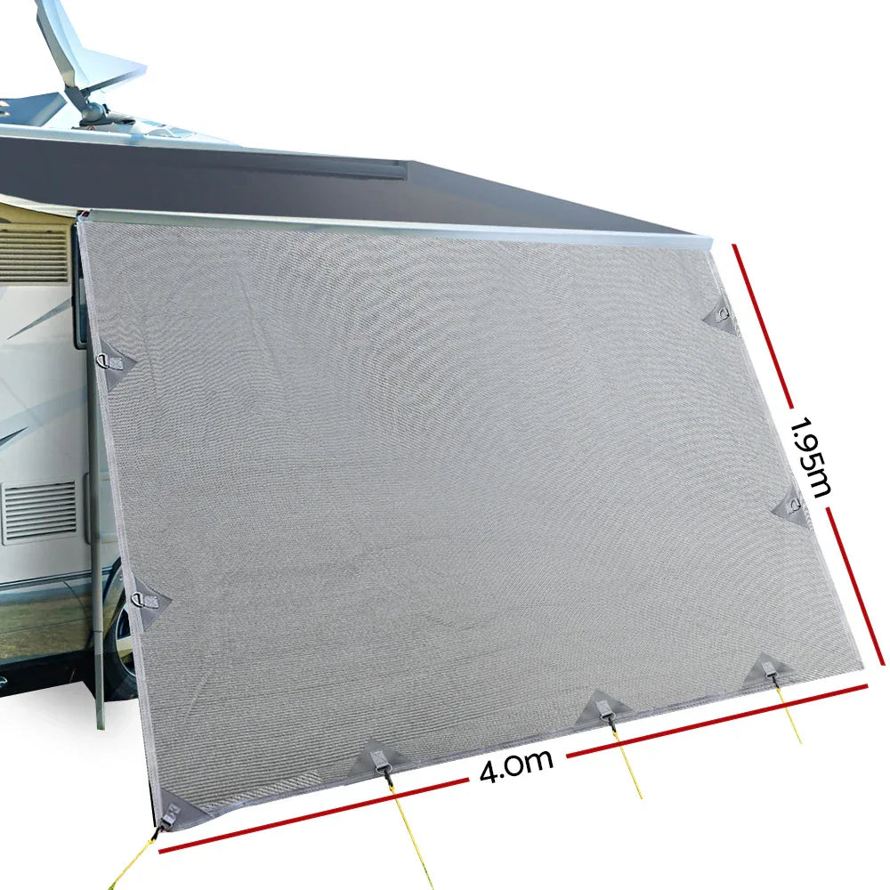 Caravan Privacy Screen Roll Out Awning 4Mx1.95M End Wall Side Sun Shade Grey - Mekamart Australia