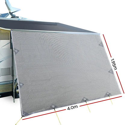 Caravan Privacy Screen Roll Out Awning 4Mx1.95M End Wall Side Sun Shade Grey - Mekamart Australia