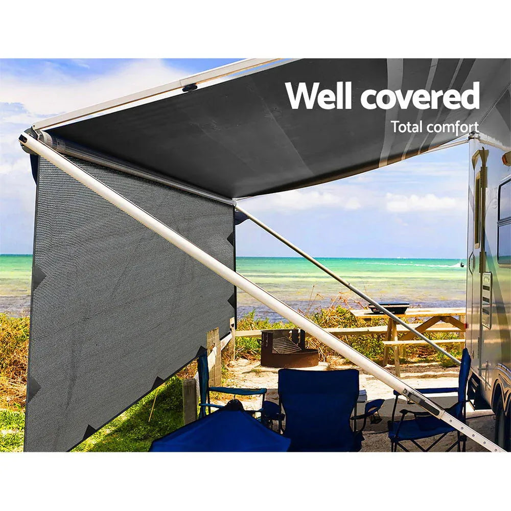 Caravan Privacy Screen Roll Out Awning 4Mx1.95M End Wall Side Sun Shade Grey - Mekamart Australia