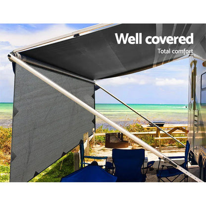 Caravan Privacy Screen Roll Out Awning 4Mx1.95M End Wall Side Sun Shade Grey - Mekamart Australia