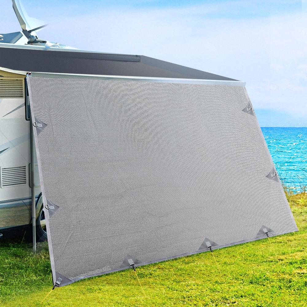 Caravan Privacy Screen Roll Out Awning 4Mx1.95M End Wall Side Sun Shade Grey - Mekamart Australia
