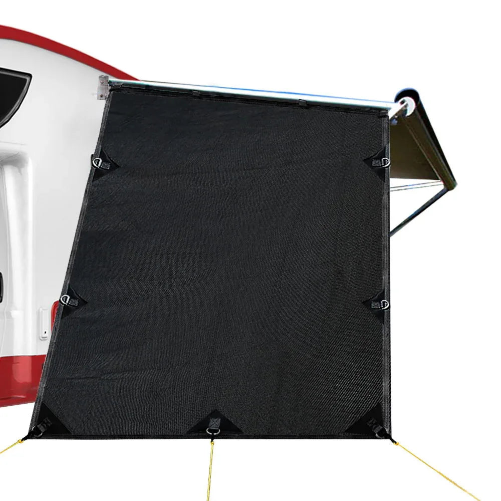 Caravan Privacy Screen Roll Out Awning 1.95x2.2M Sun Shade End Wall Side Black - Mekamart Australia