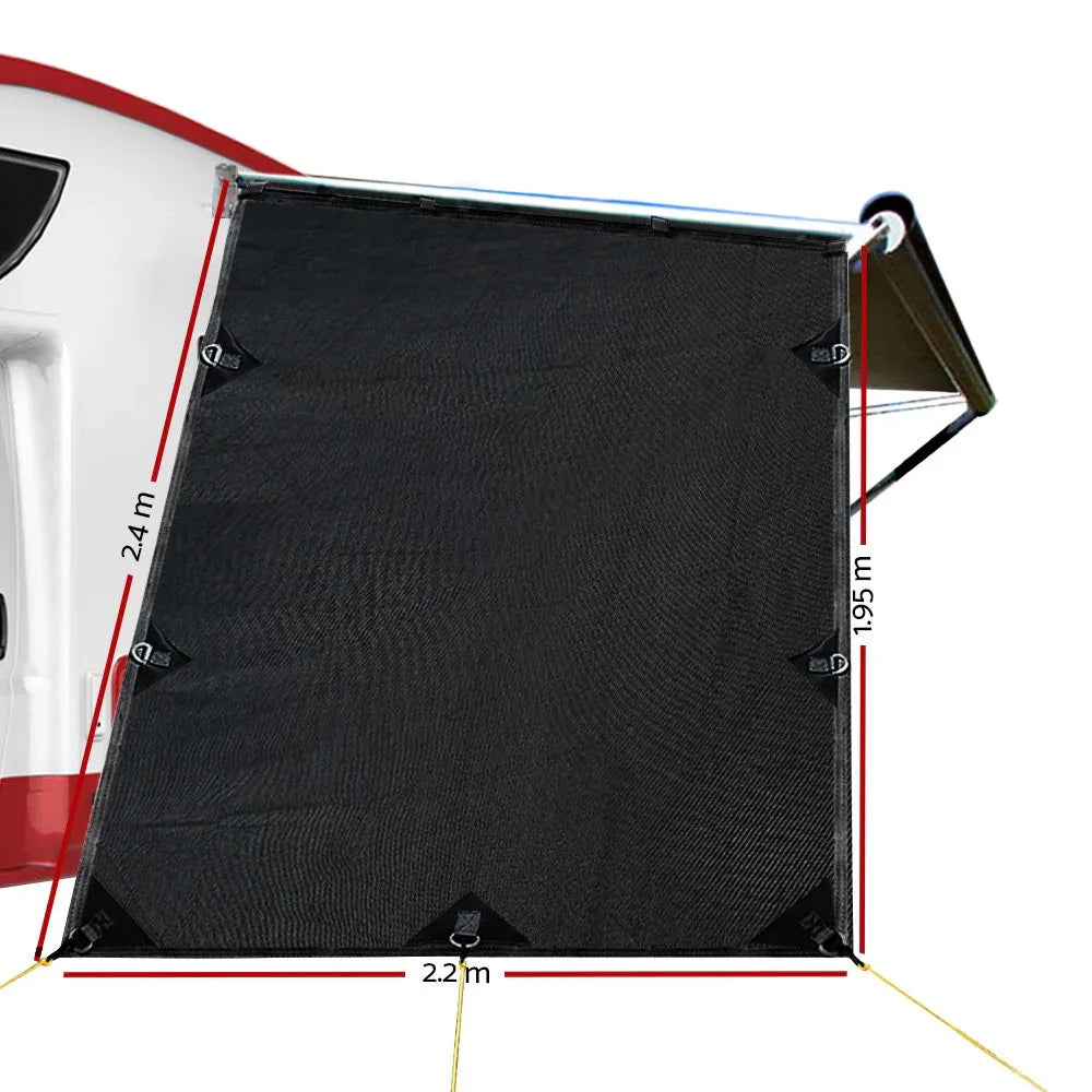 Caravan Privacy Screen Roll Out Awning 1.95x2.2M Sun Shade End Wall Side Black - Mekamart Australia