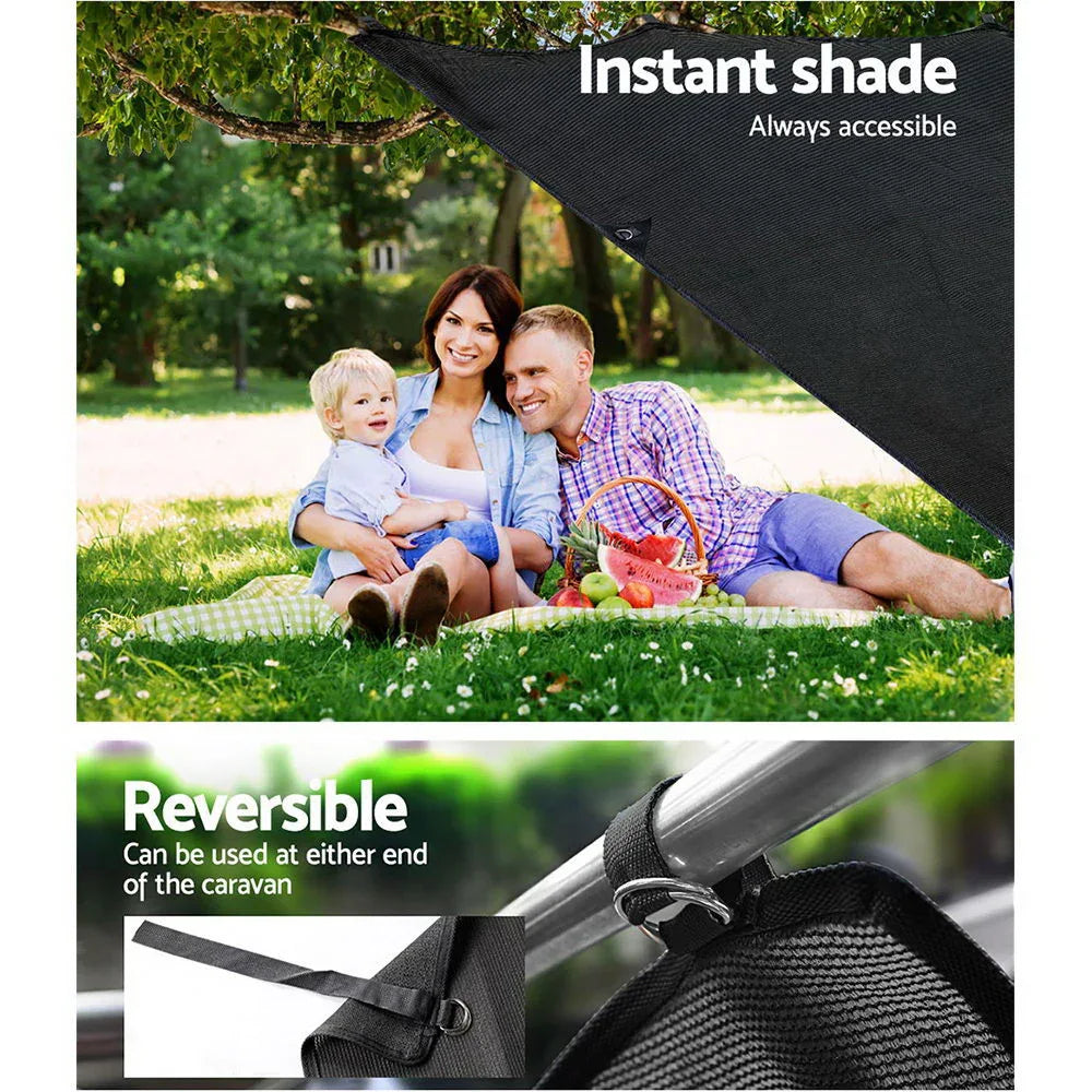 Caravan Privacy Screen Roll Out Awning 1.95x2.2M Sun Shade End Wall Side Black - Mekamart Australia