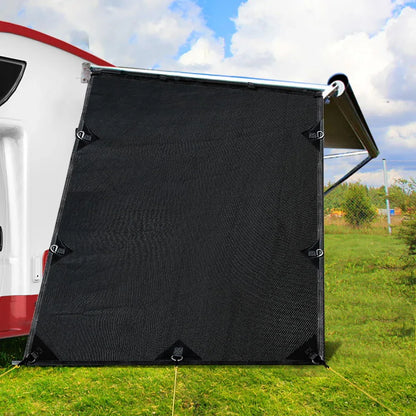 Caravan Privacy Screen Roll Out Awning 1.95x2.2M Sun Shade End Wall Side Black - Mekamart Australia