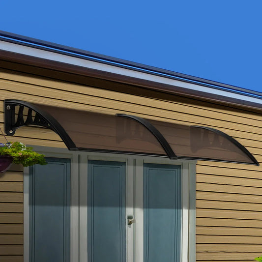 Instahut Window Door Awning 1mx2.4m Brown Hollow Sheet Plastic Frame - Mekamart Australia