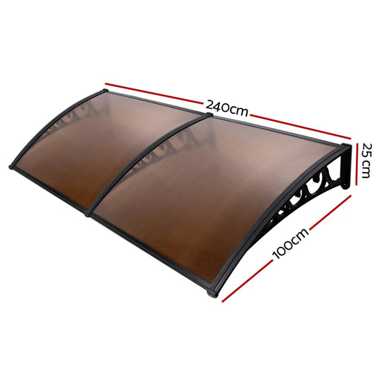 Instahut Window Door Awning 1mx2.4m Brown Hollow Sheet Plastic Frame - Mekamart Australia