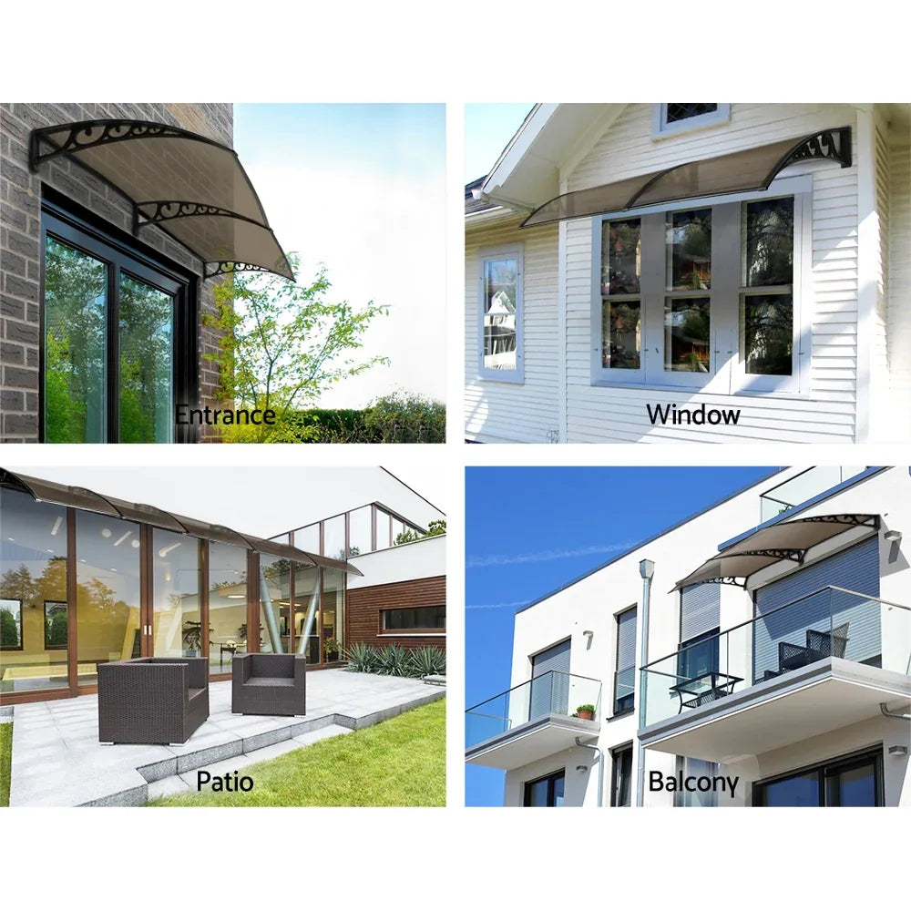 Instahut Window Door Awning 1mx2.4m Brown Hollow Sheet Plastic Frame - Mekamart Australia