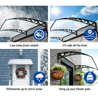 Instahut Window Door Awning 1mx6m Transparent Plastic Frame - Mekamart Australia