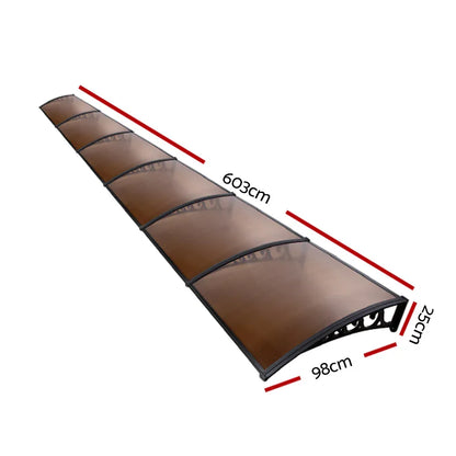 Instahut Window Door Awning 1mx6m - Brown - Mekamart Australia