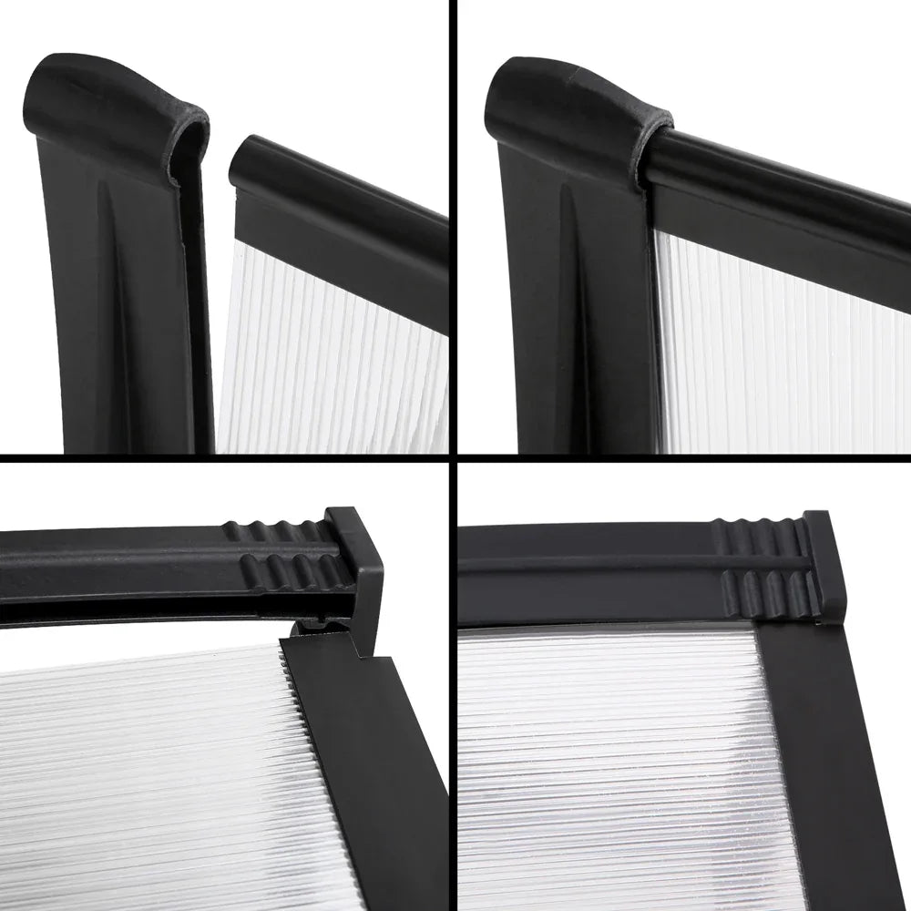 Instahut Window Door Awning Canopy 1mx2m Transparent Sheet Black Plastic Frame - Mekamart Australia