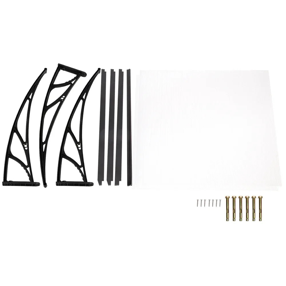 Instahut Window Door Awning Canopy 1mx2m Transparent Sheet Black Plastic Frame - Mekamart Australia