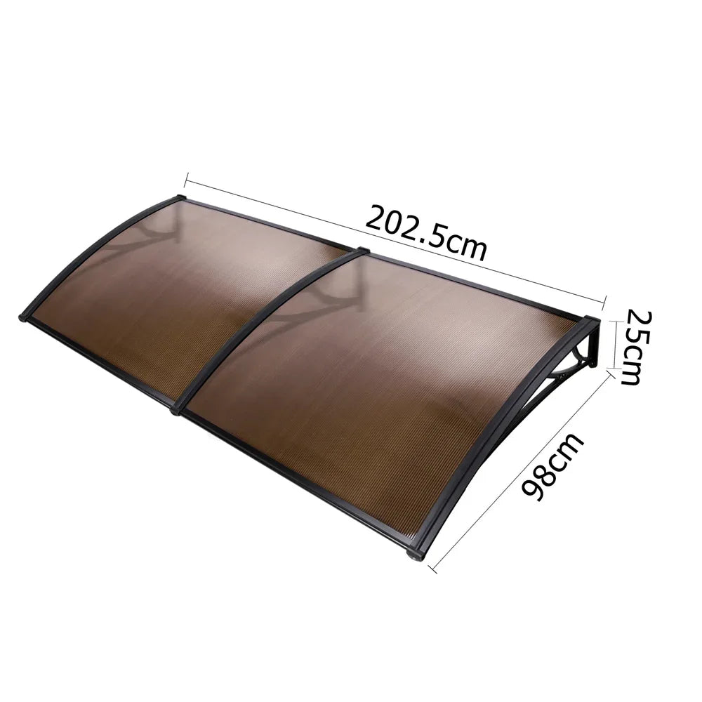 Instahut Window Door Awning Canopy 1mx2m Brown Sheet Black Plastic Frame - Mekamart Australia