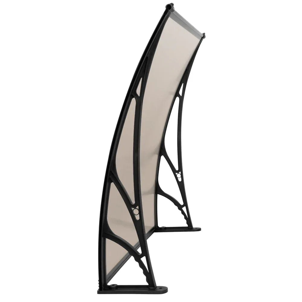 Instahut Window Door Awning Canopy 1mx2m Brown Sheet Black Plastic Frame - Mekamart Australia