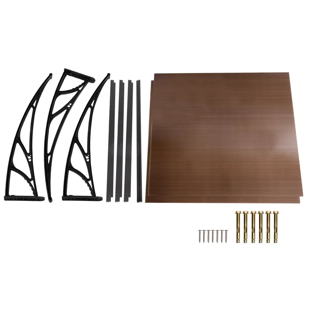 Instahut Window Door Awning Canopy 1mx2m Brown Sheet Black Plastic Frame - Mekamart Australia