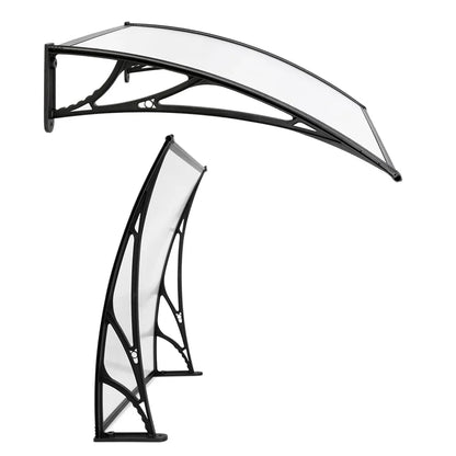 Instahut Window Awning Door Canopy 1m x 4m Transparent Sheet Black Plastic Frame - Mekamart Australia