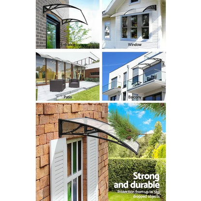 Instahut Window Awning Door Canopy 1m x 4m Transparent Sheet Black Plastic Frame - Mekamart Australia
