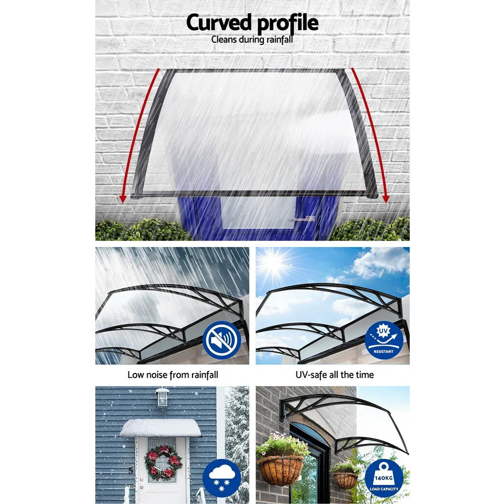 Instahut Window Awning Door Canopy 1m x 4m Transparent Sheet Black Plastic Frame - Mekamart Australia