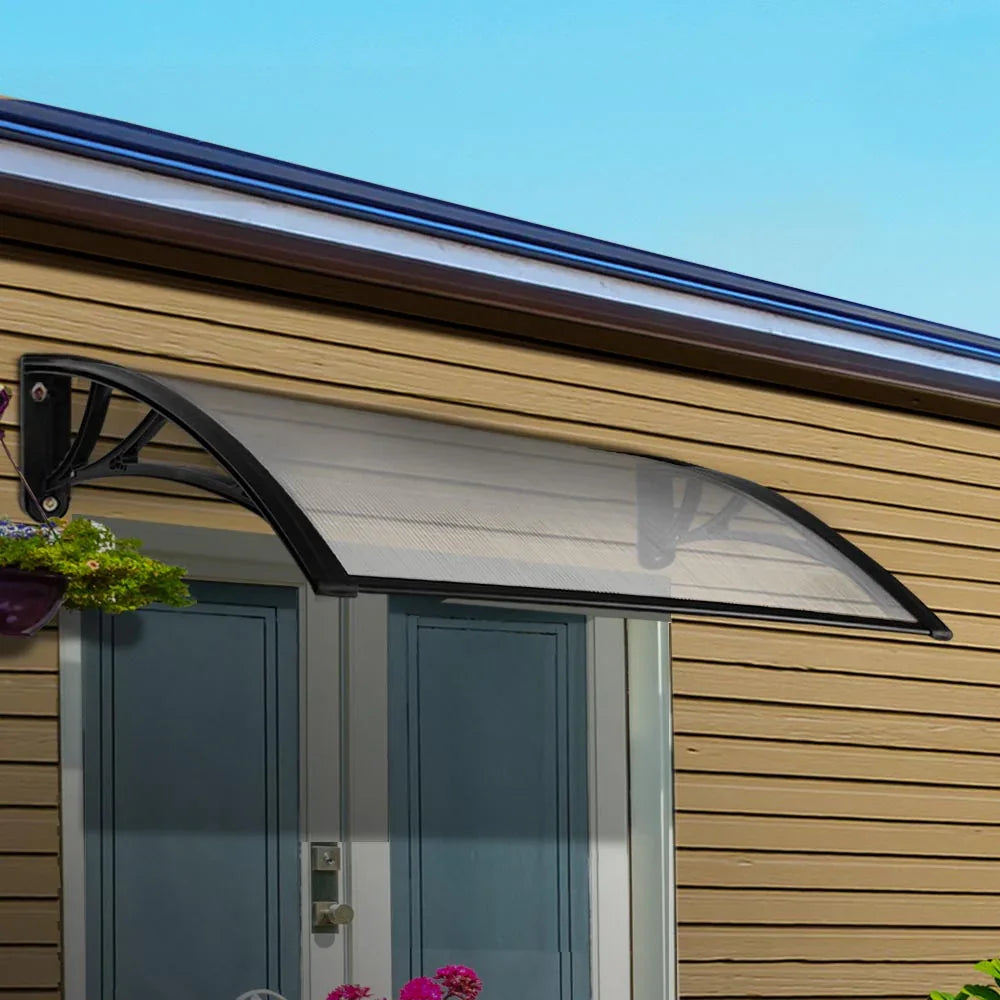 Instahut Window Awning Door Canopy 1m x 4m Transparent Sheet Black Plastic Frame - Mekamart Australia