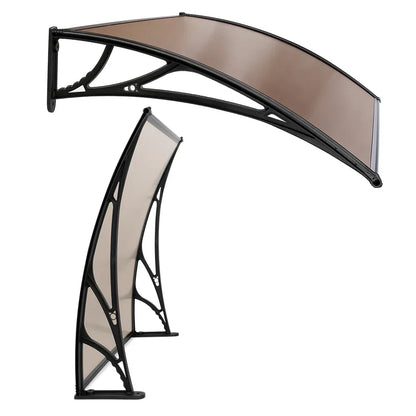 Instahut Window Awning Door Canopy 1m x 4m Brown Sheet Black Plastic Frame - Mekamart Australia