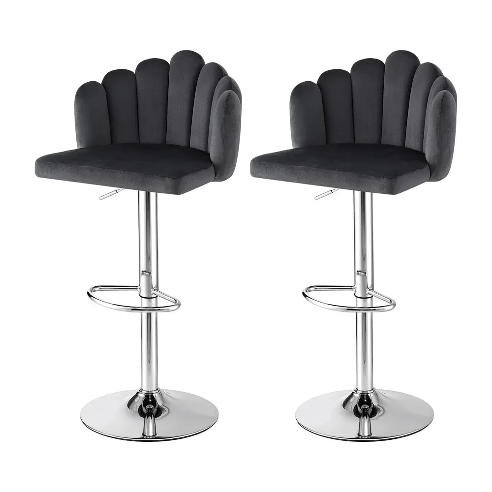 Artiss Bar Stool X2 Kitchen Dining Counter Gaslift Chair Adjustable Velvet Grey - Mekamart Australia