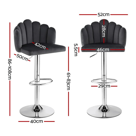 Artiss Bar Stool X2 Kitchen Dining Counter Gaslift Chair Adjustable Velvet Grey - Mekamart Australia