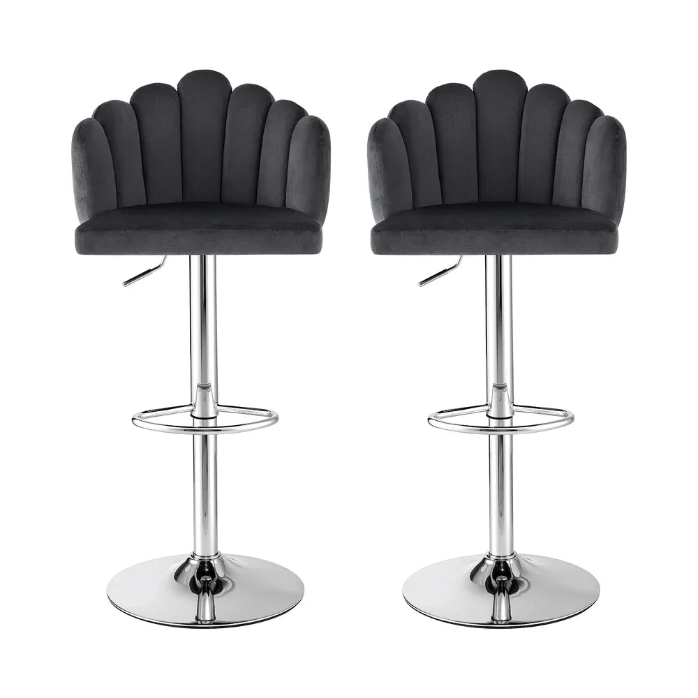 Artiss Bar Stool X2 Kitchen Dining Counter Gaslift Chair Adjustable Velvet Grey - Mekamart Australia