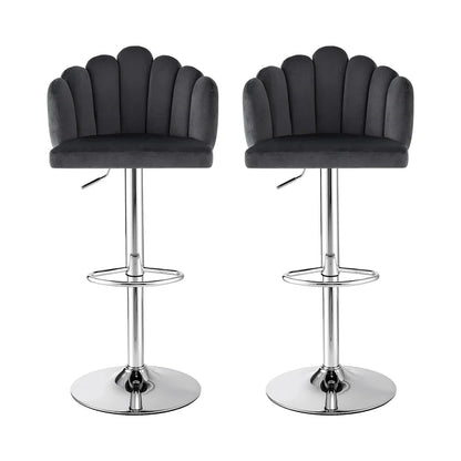 Artiss Bar Stool X2 Kitchen Dining Counter Gaslift Chair Adjustable Velvet Grey - Mekamart Australia